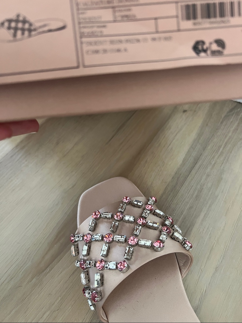 New Miu Miu Blush Pink Jeweled Crystal Slide Sandals Italy Size 39 - Picture 9 of 10
